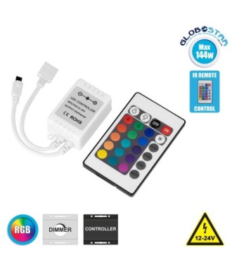 GloboStar® 73403 Ασύρματος LED RGB Controller με Χειριστήριο IR DC 12-24V Max 144W